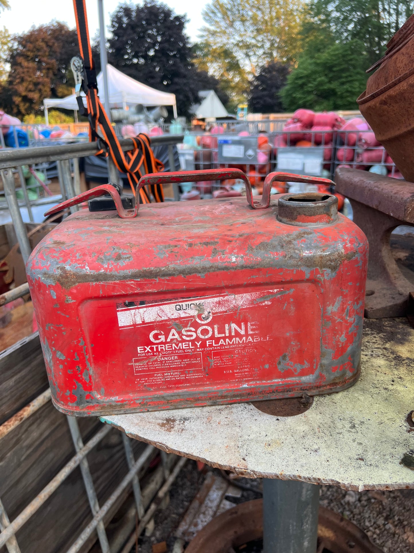 Vintage gas can jack-o-lantern boat tank