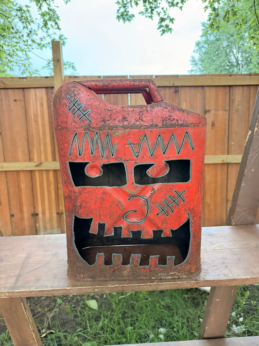 Hand cut gas can Jack-o-lantern Frankenstein C9