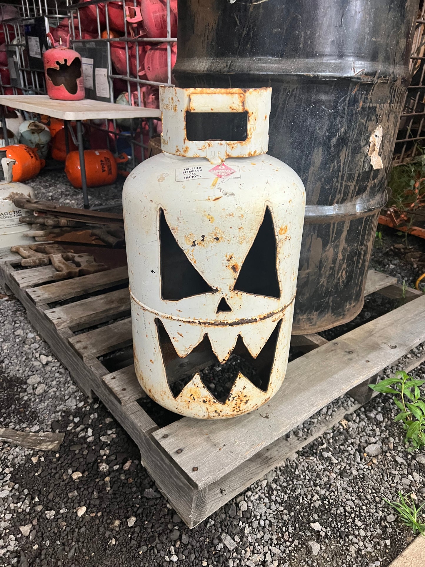 Hand cut large 30lb propane Jack-o-lantern