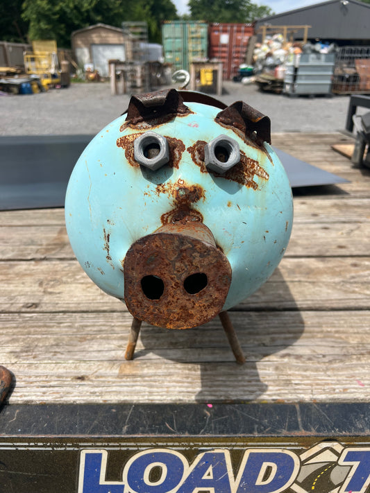 Handmade pig planter baby blue