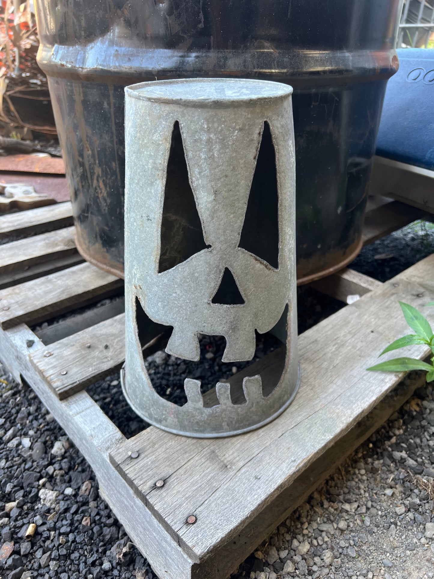 Vintage sap bucket Jack-o-lantern