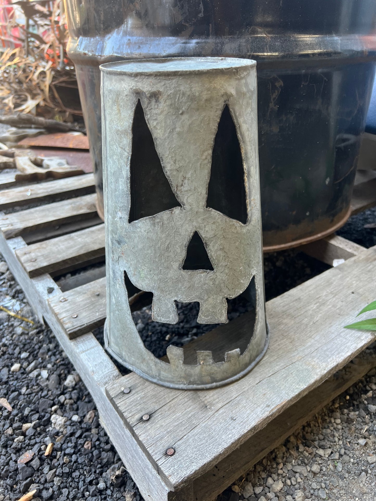 Vintage sap bucket Jack-o-lantern