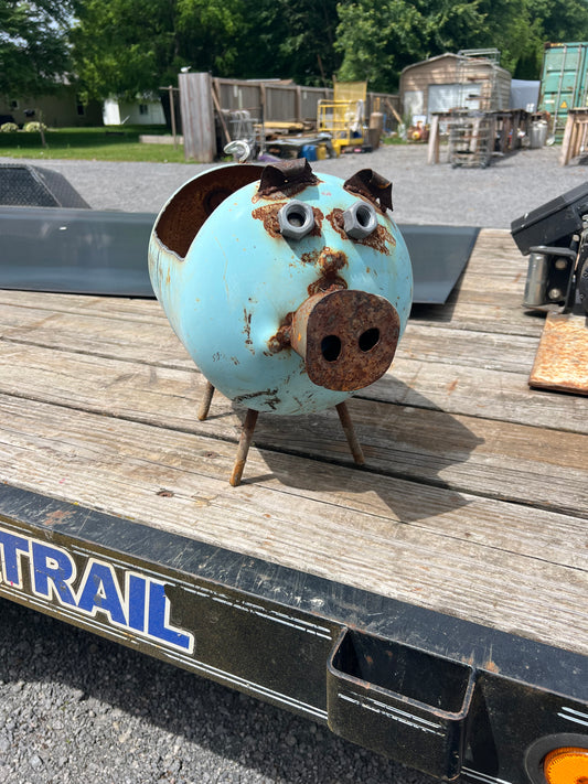 Handmade pig planter baby blue