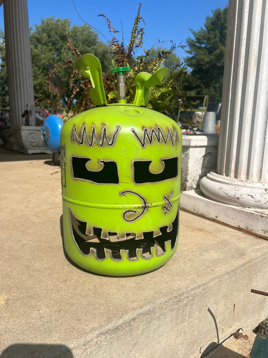 Hand cut repurposed Frankenstein jack-o-lantern