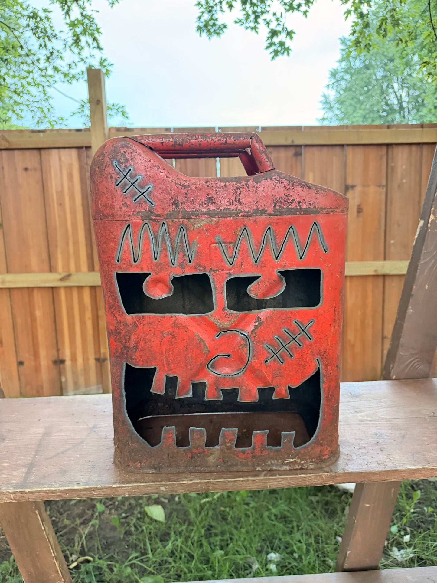 Hand cut gas can Jack-o-lantern Frankenstein C9