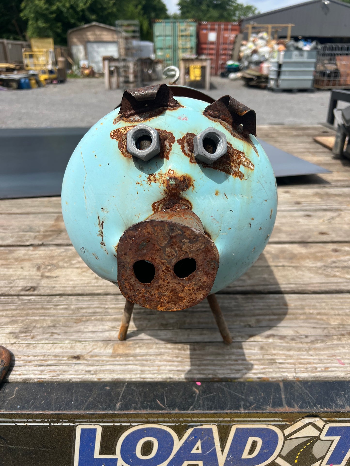 Handmade pig planter baby blue