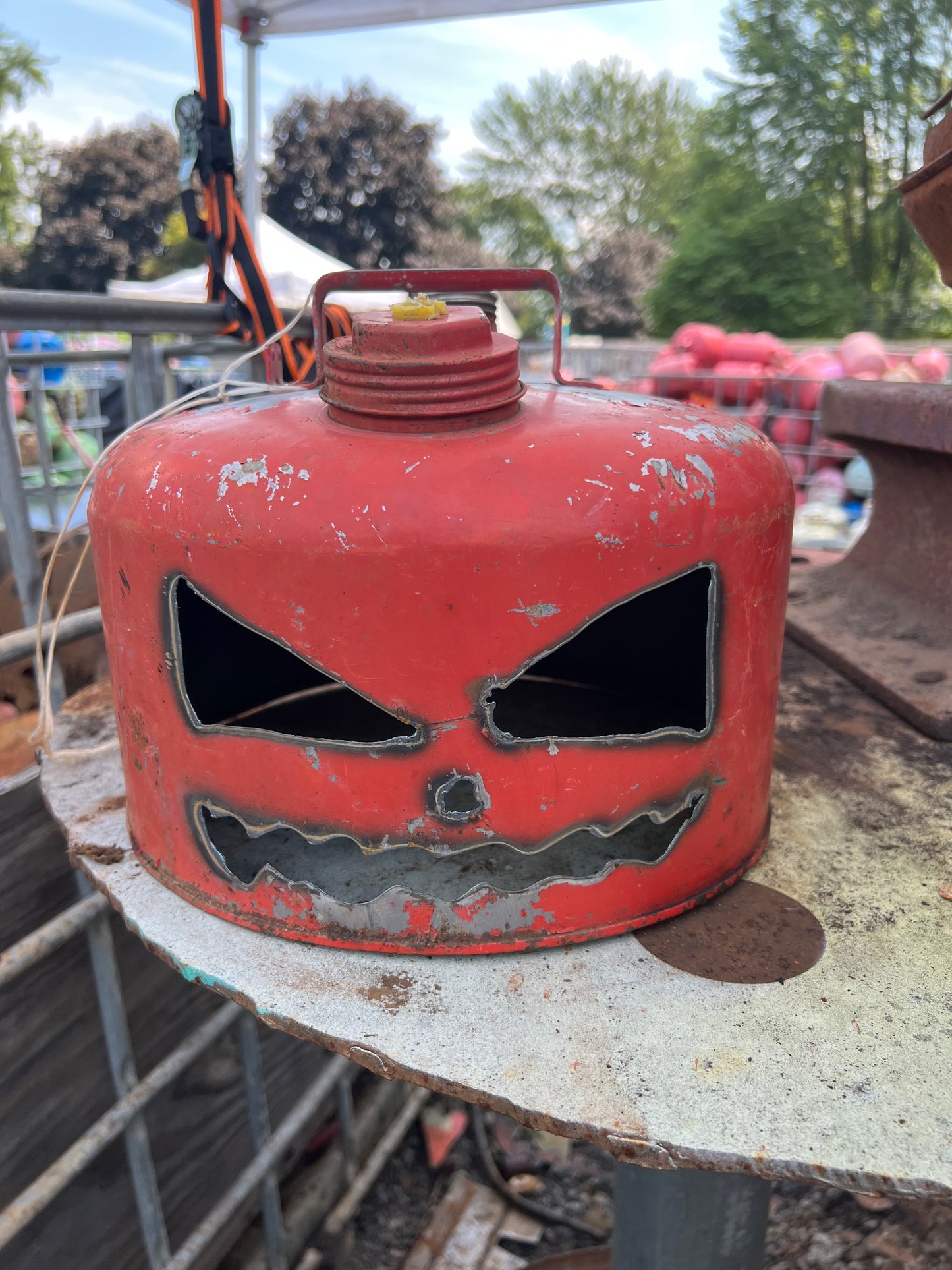Vintage squatty gas can Jack-o-lantern