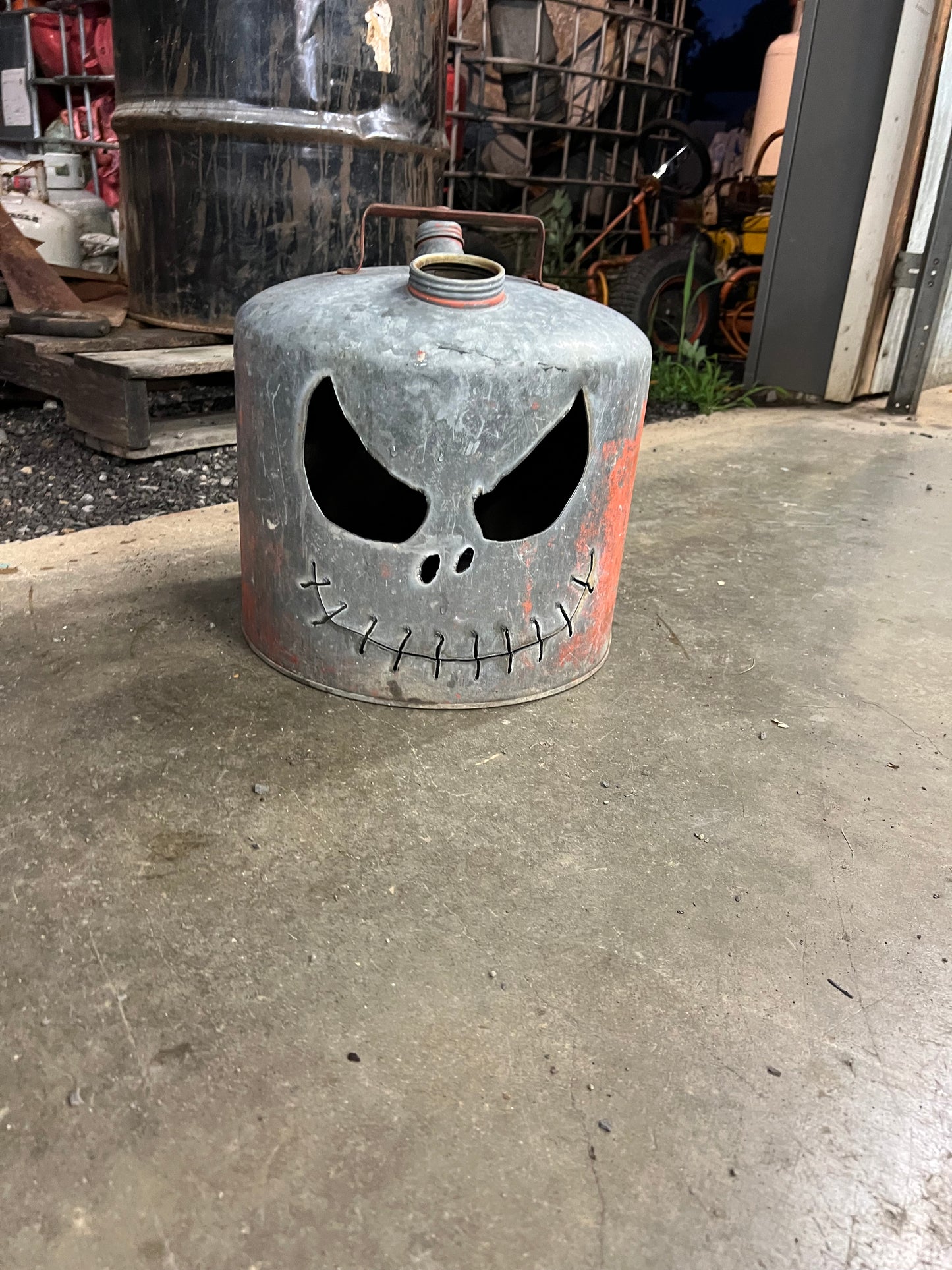 Vintage gas can Jack-o-lantern hand cut