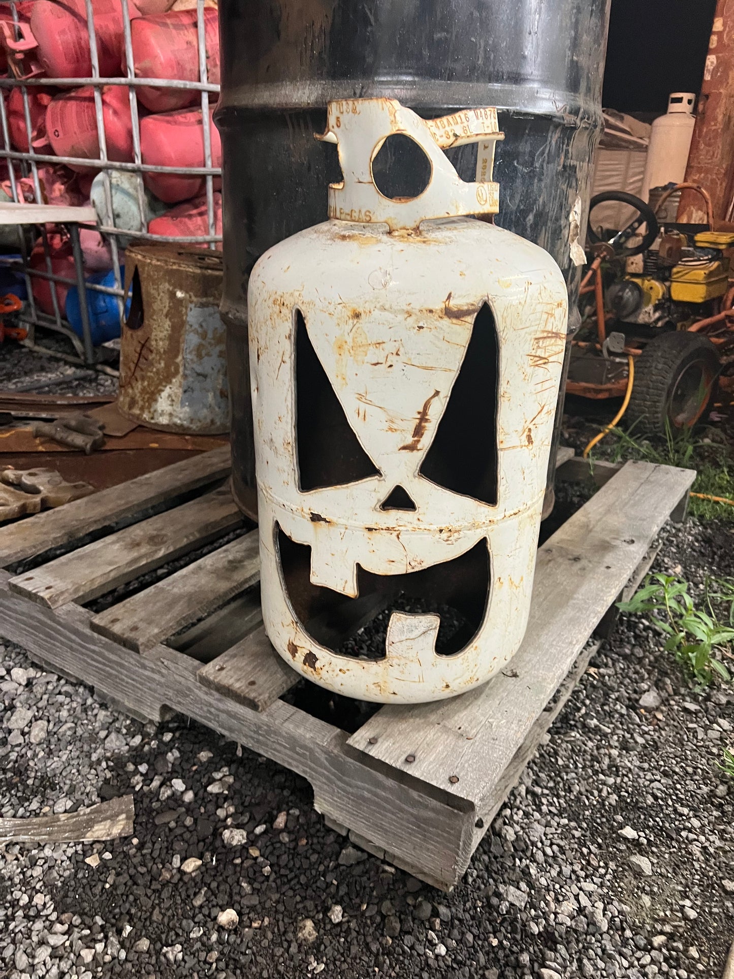 Hand cut large 30lb propane Jack-o-lantern