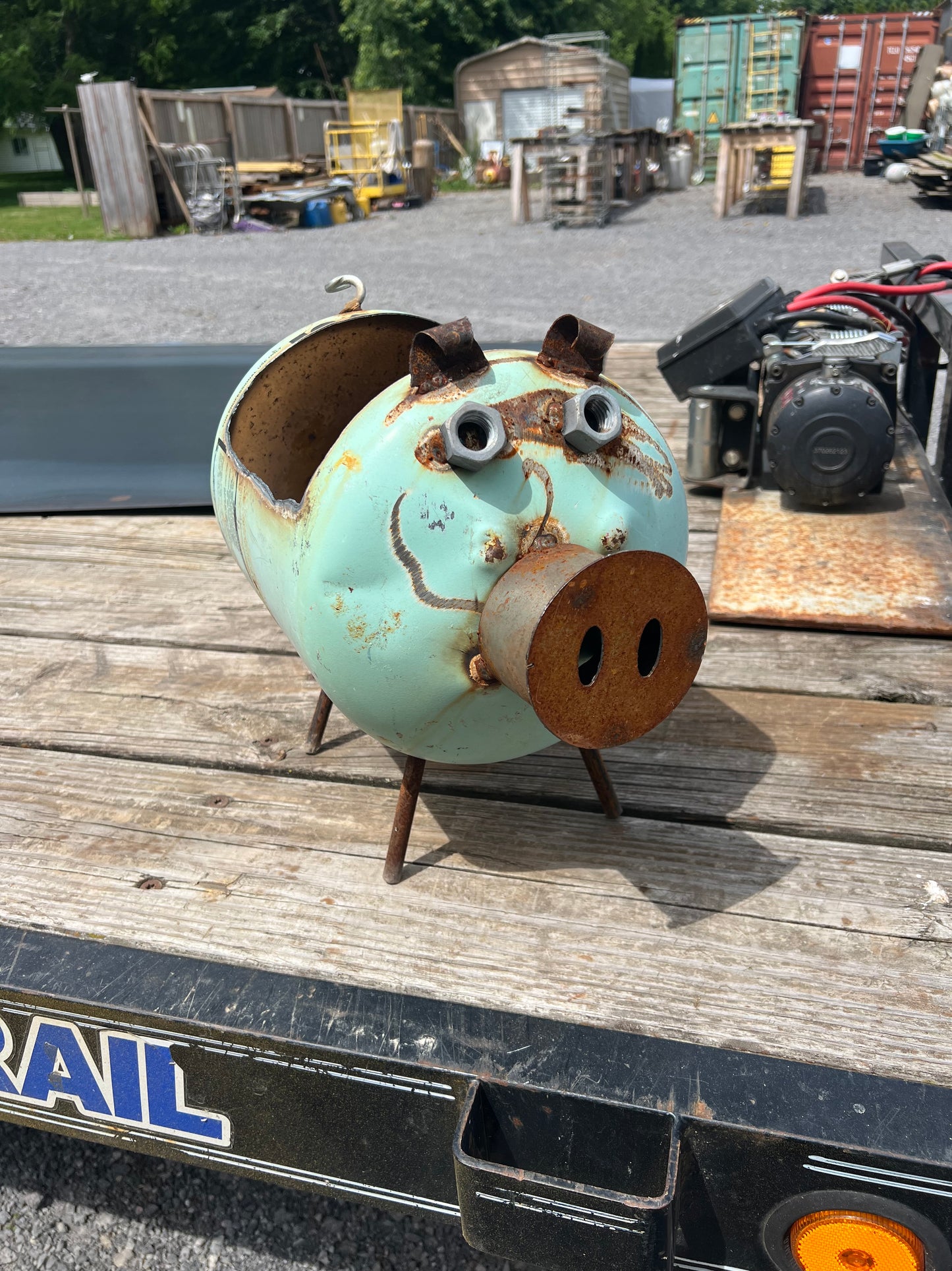 Handmade pig planter light mint