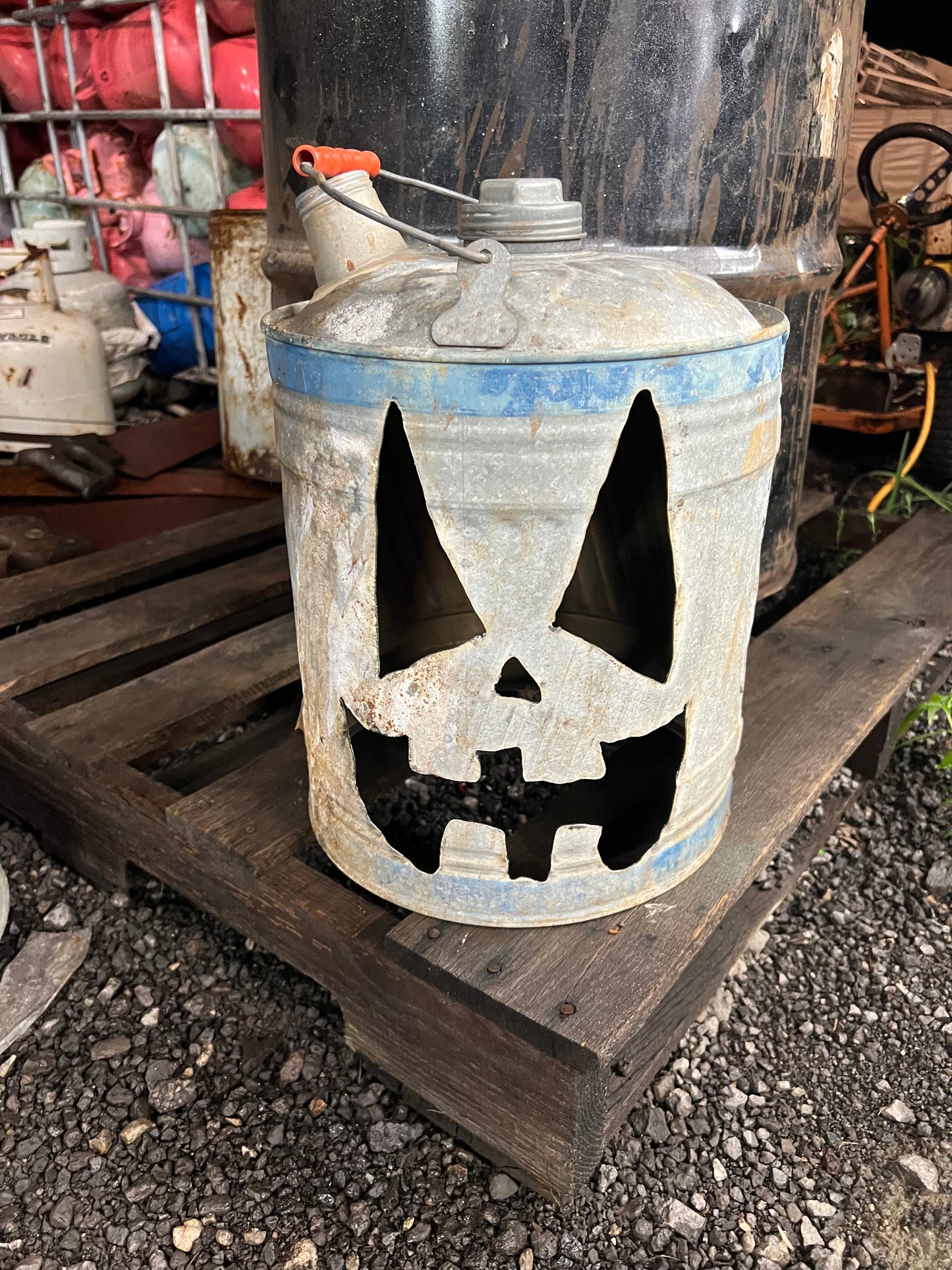 Vintage gas can jack-o-lantern