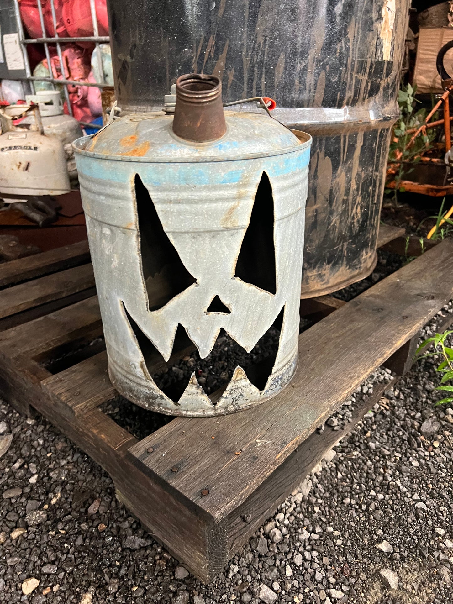 Vintage gas can jack-o-lantern