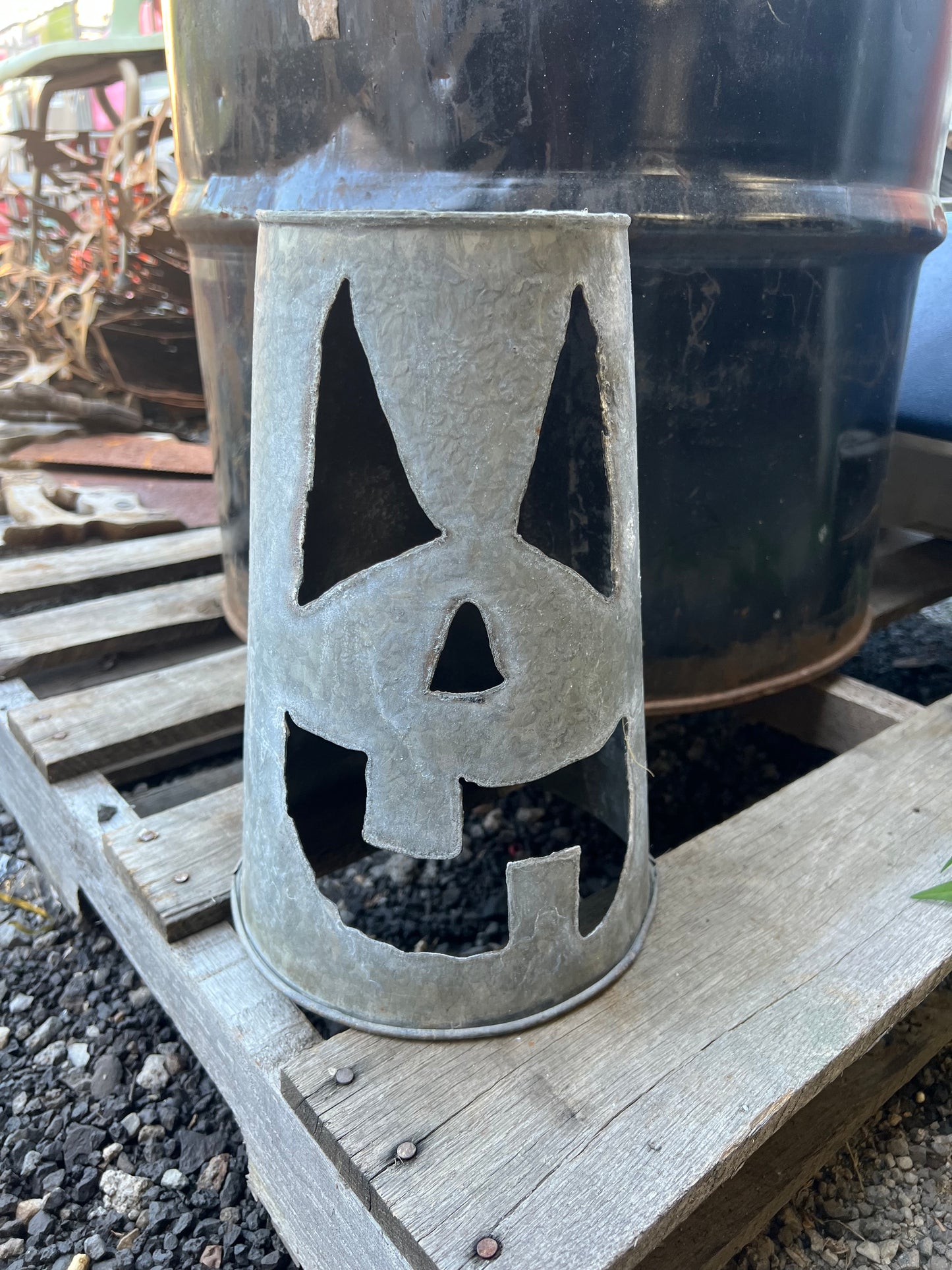 Vintage Sap Bucket Jack-o-lantern luminary