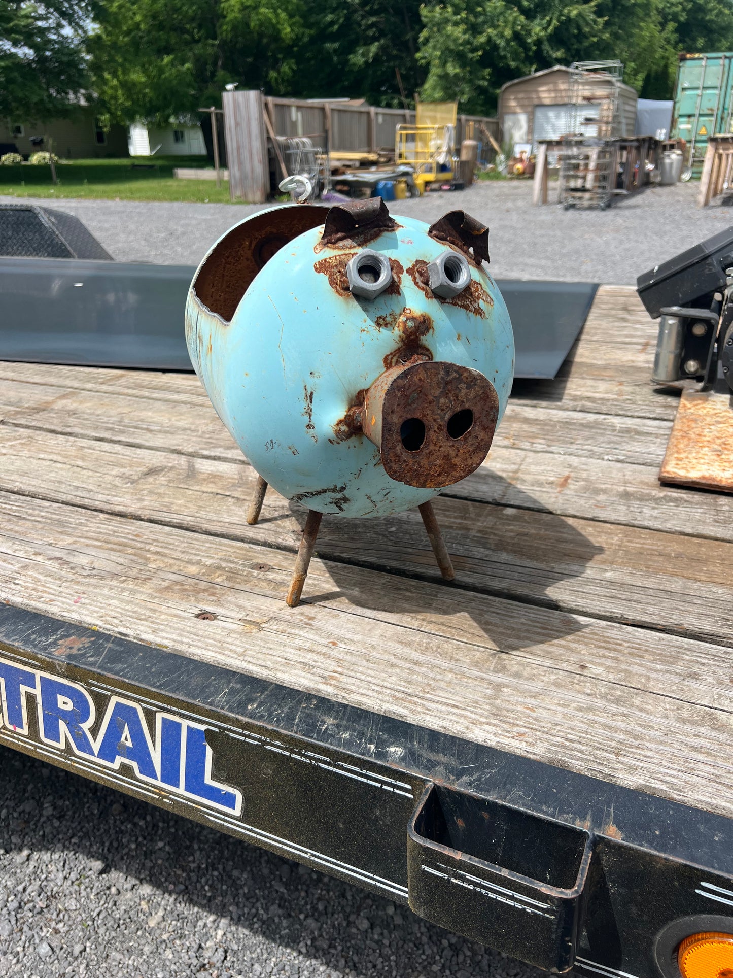 Handmade pig planter baby blue